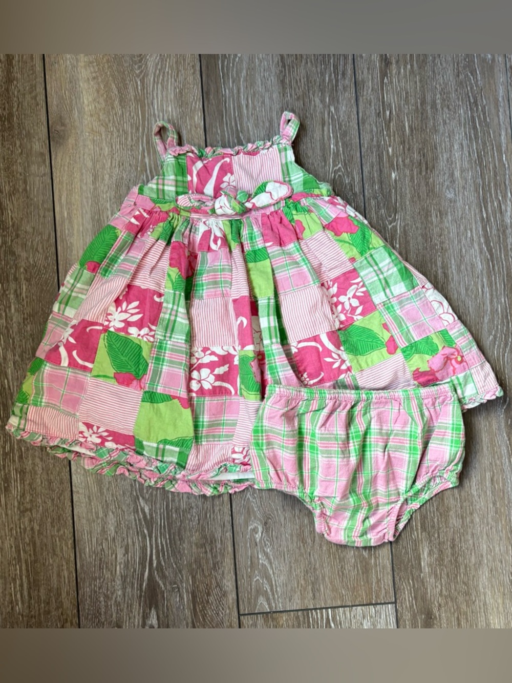 Vintage Savannah Pink and Green Patchwork Floral Dress &‎ Bloomers Set